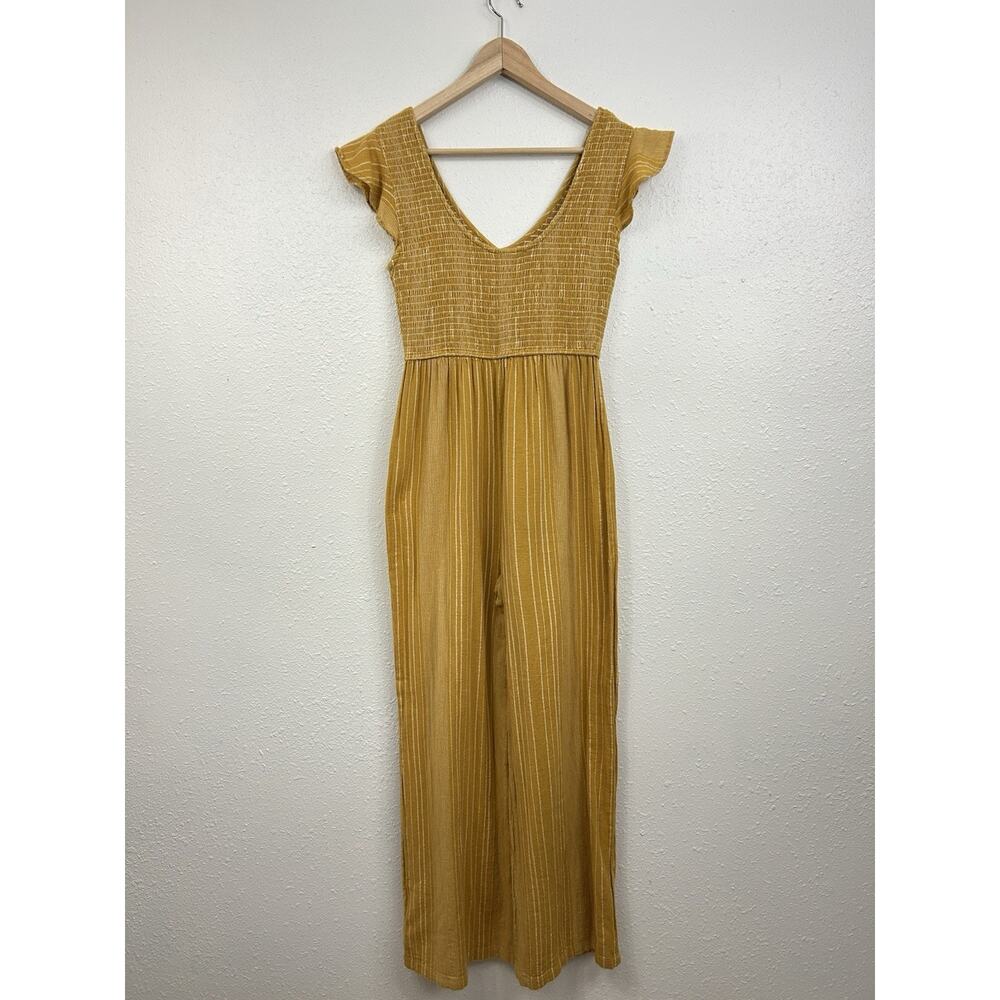 Mustard Yellow Jumpsuit Flutter Sleeve Smocked Jumper Size Small Others Follow